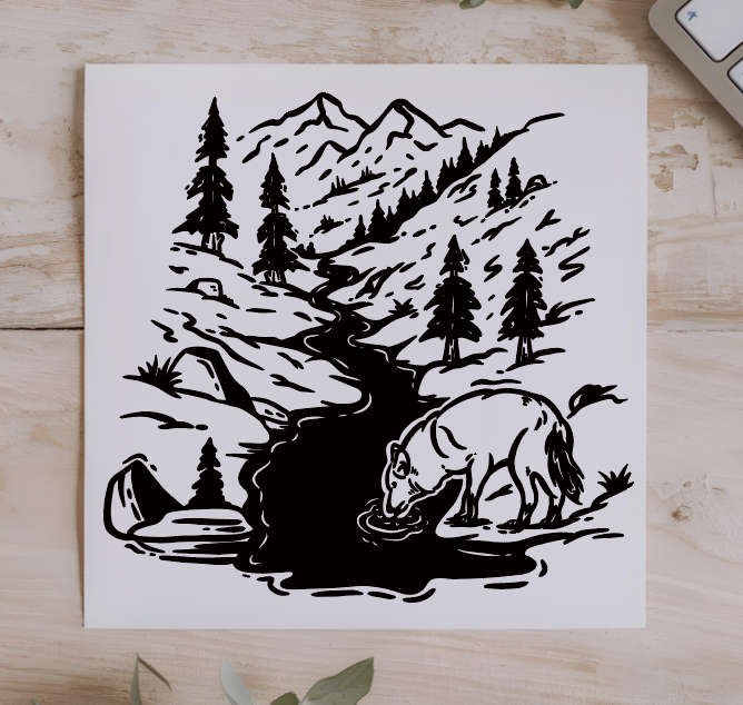 Wolf in stream stamp