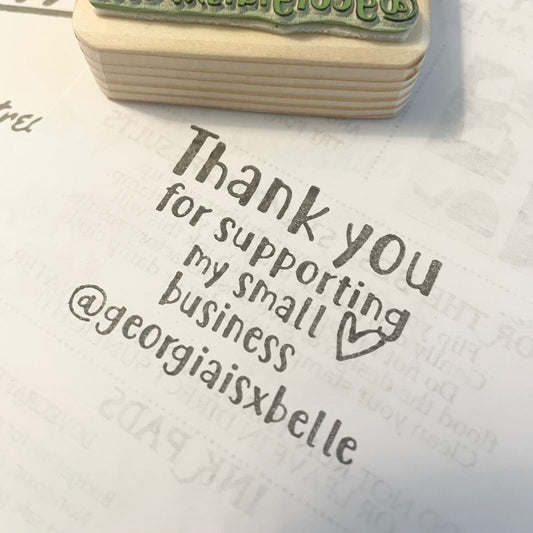 Thank you for supporting my small business rubber stamp in grey ink on a white background. Traditional style reclaimed wood stamp block with green vegan eco rubber.